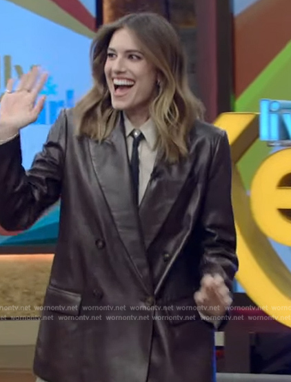 Allison Williams’s brown leather blazer on Live with Kelly and Mark