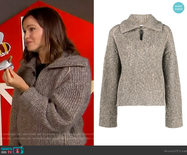 Brunello Cucinelli Embellished ribbed-knit turtleneck jumper worn by Jennifer Garner on Access Hollywood