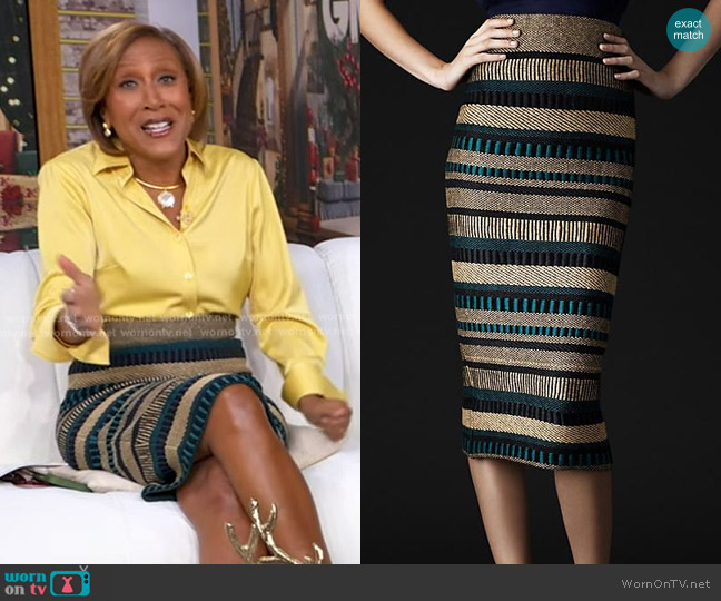 Burberry Prorsum Striped Knee Length Skirt worn by Robin Roberts on Good Morning America
