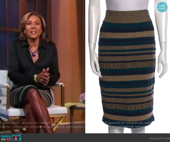 Burberry Prorsum Striped Knee Length Skirt worn by Robin Roberts on Good Morning America