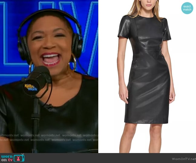 Calvin Klein Faux-Leather Short-Sleeve Dress worn by Deja Vu on Live with Kelly and Mark