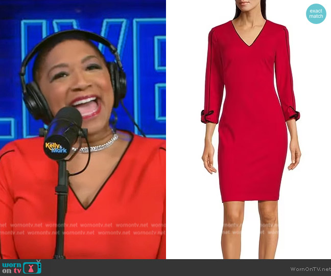 Calvin Klein Scuba Crepe Piping Trim Sheath Dress worn by Deja Vu on Live with Kelly and Mark