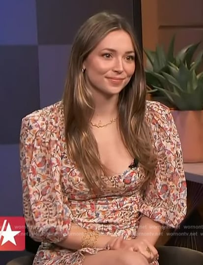 Camelia Somers’ floral print dress on Access Hollywood