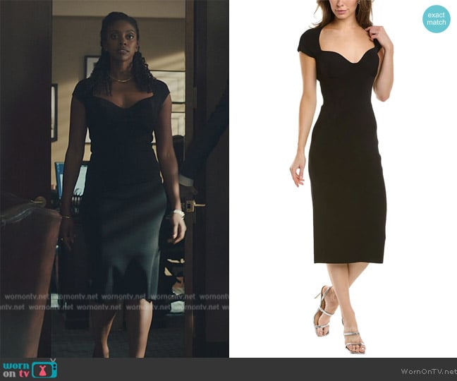 Carolina Herrera Sweetheart Shearth Dress worn by Kate Sacker (Condola Rashad) on Billions