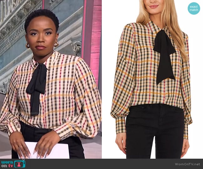 Cece Button-Up Bow-Neck Blouse worn by Zinhle Essamuah on NBC News Daily