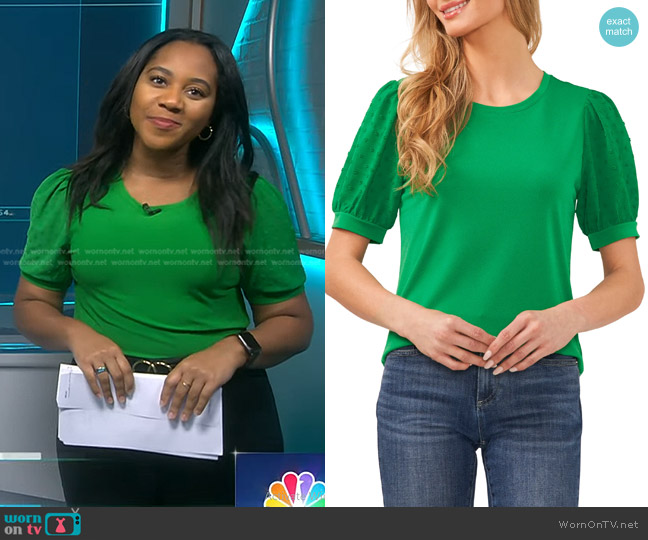 Cece Puff Sleeve Mixed Media Top worn by Kay Angrum on NBC News Daily