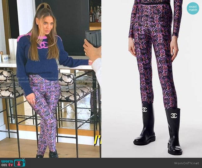 Chanel Print Stretch Jersey Leggings worn by Dorit Kemsley on The Real Housewives of Beverly Hills