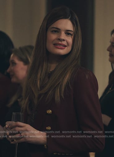 Chelz’s burgundy double breasted blazer on Billions