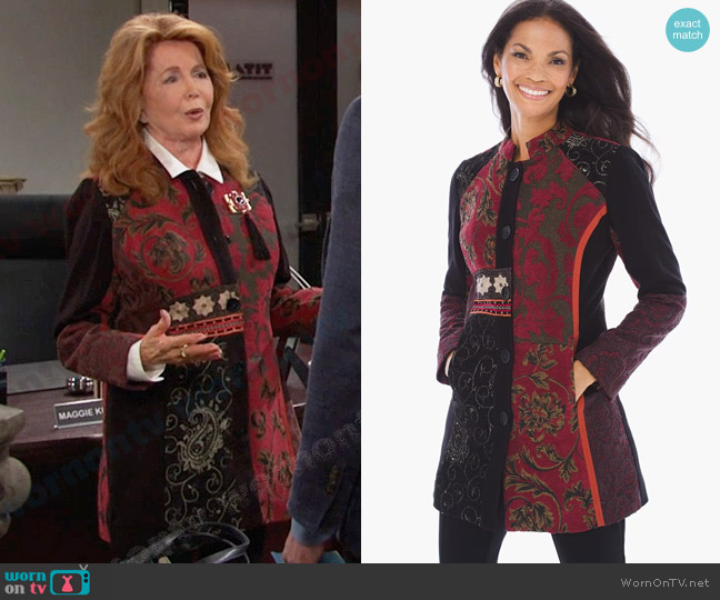 Chicos Antique Jacquard-Mix Jacket worn by Maggie Horton (Suzanne Rogers) on Days of our Lives