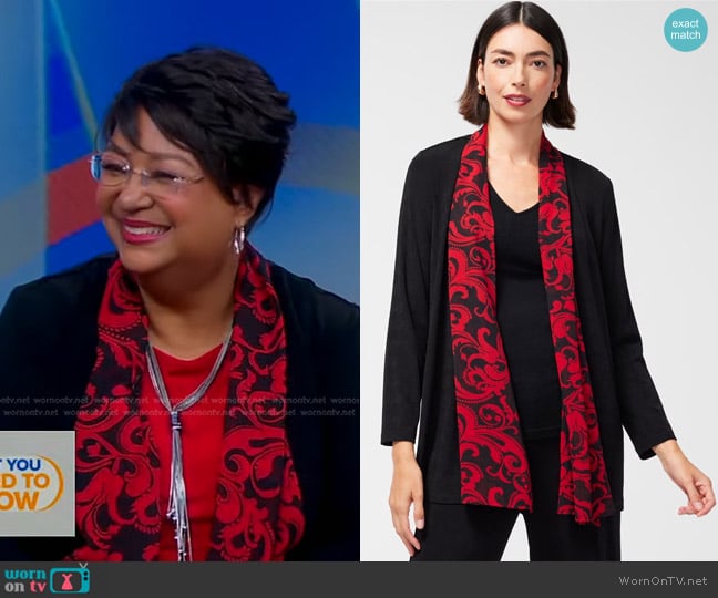 Chicos Travelers Chiffon Trim Scroll Print Jacket worn by Rachel Renée Russell on Good Morning America