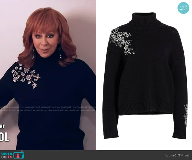 Cinq a Sept Alani Wool-Blend Embellished Turtleneck Sweater worn by Reba McEntire on The Voice