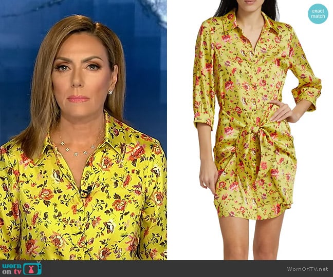 Cinq a Sept Gaby Floral Twill Tie-Waist Minidress in Pomelo Multi worn by Kyra Phillips on Good Morning America