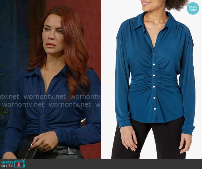 Cinq a Sept Arden Top in Laguna worn by Sally Spectra (Courtney Hope) on The Young and the Restless