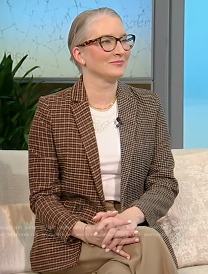 Clea Shearer’s mixed plaid blazer on Tamron Hall Show