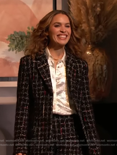 Cleo Wade’s black tweed blazer on Drew Barrymore Show