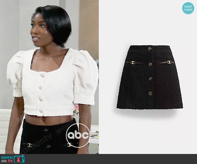 Coach Boucle Mini Skirt worn by Trina Robinson (Tabyana Ali) on General Hospital