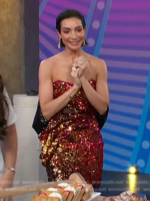 Courtney Mazza Lopez’s sequin strapless mini dress on Access Hollywood