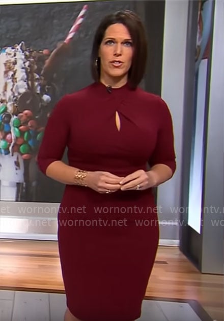 Dana Jacobson’s burgundy keyhole dress on CBS Mornings