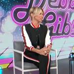 Debbie Gibson’s contrast stripe jacket and pants on Access Hollywood