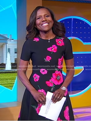 Deborah’s black and pink floral dress on Good Morning America