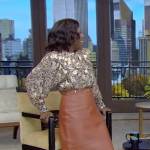 Deborah Roberts’ burgundy leather skirt on Live with Kelly and Mark