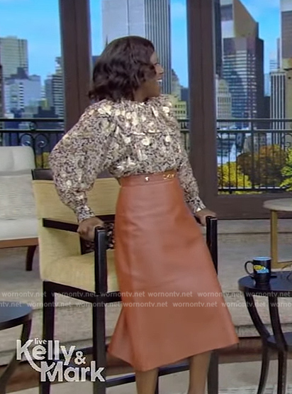 Deborah Roberts’ burgundy leather skirt on Live with Kelly and Mark