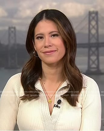 Deirdre's white ribbed top on NBC News Daily