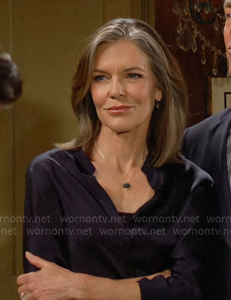 Diane's silky navy blouse on The Young and the Restless