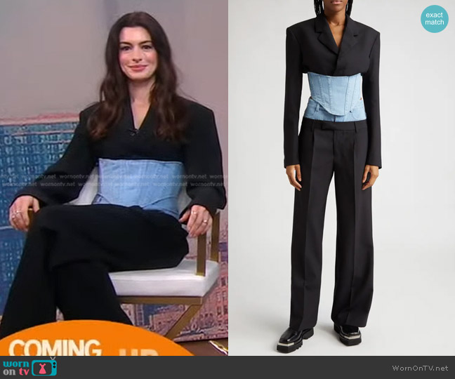 Dion Lee Float Mixed Media Crop Corset Blazer and Trousers worn by Anne Hathaway on Good Morning America