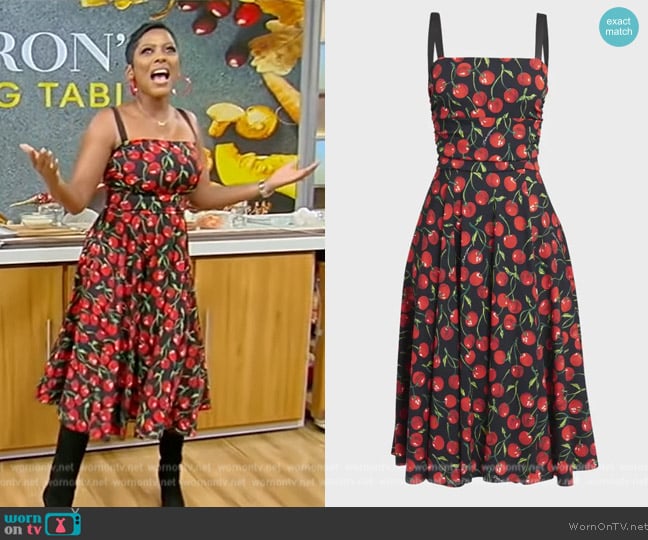 Dolce and Gabbana Cherry Print Charmeuse Midi Dress worn by Tamron Hall on Tamron Hall Show