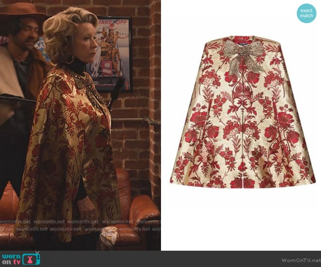 Dolce and Gabbana Bow-detail silk-jacquard cape worn by Linda Emond (Linda Emond) on Only Murders in the Building