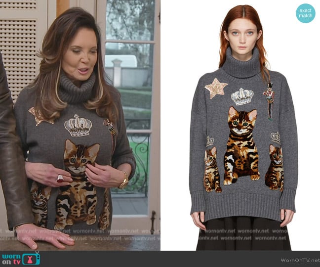 Dolce and Gabbana Charcoal Bengal Kitten Sweater Dress worn by Patricia Altschul on Southern Charm