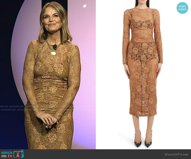 Dolce & Gabbana Ruched Floral Lace Midi Dress worn by Savannah Guthrie on Today