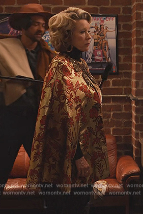 Donna's floral jacquard cape jacket on Only Murders in the Building