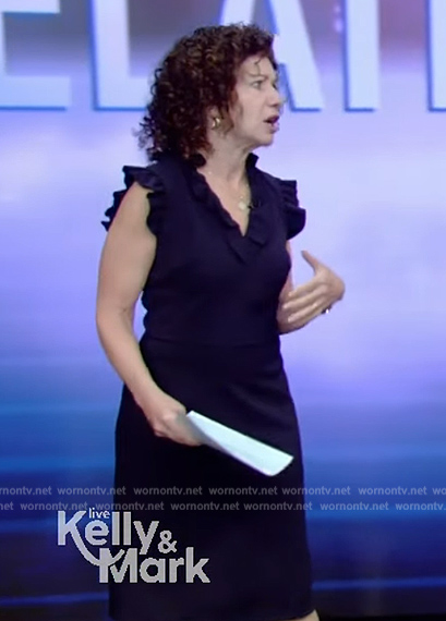 Dr Gail Saltz’ navy ruffle dress on Live with Kelly and Mark