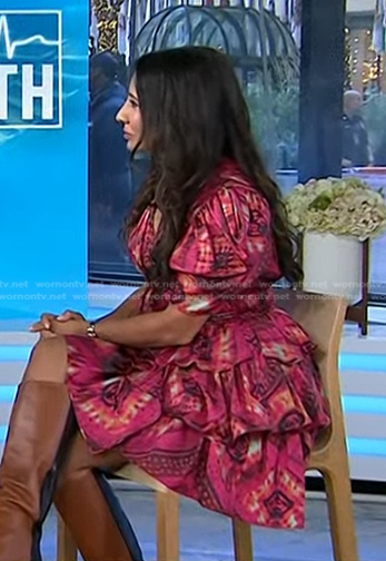 Dr. Taz Bhatia's pink print ruffled dress on Today