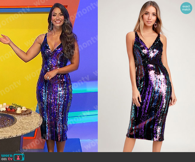 Dress the Population Margo Dress worn by Manuela Arbeláez on The Price is Right