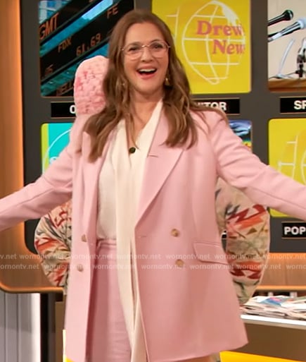 Drew’s pink blazer and pants on The Drew Barrymore Show