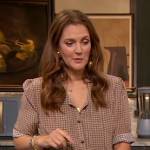 Drew’s gingham check tie neck blouse on The Drew Barrymore Show