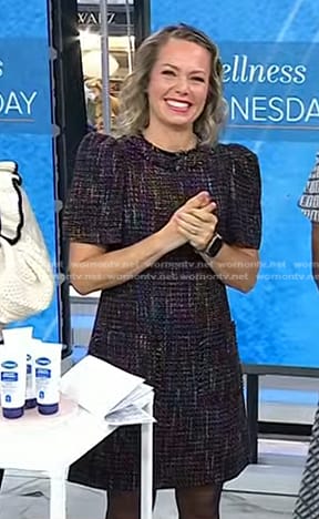 Dylan’s black puff sleeve tweed dress on Today