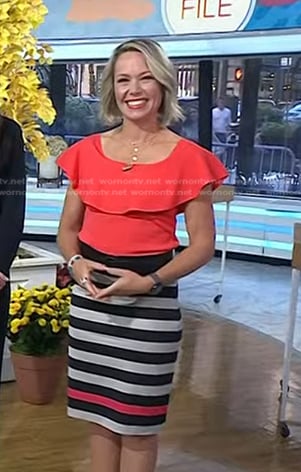 WornOnTV: Dylan’s red ruffle top and striped skirt on Today | Dylan ...