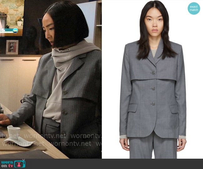 Eckhaus Latta Abbreviated Blazer worn by Stella Bak (Greta Lee) on The Morning Show