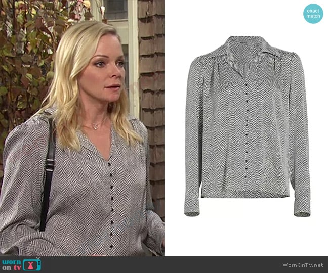 Elie Tahari Silk-Blend Geometric Snakeskin Blouse worn by Belle Brady (Martha Madison) on Days of our Lives