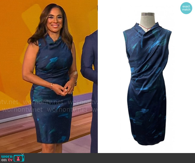 Elie Tahari Printed Silk Dress worn by Michelle Miller on CBS Mornings