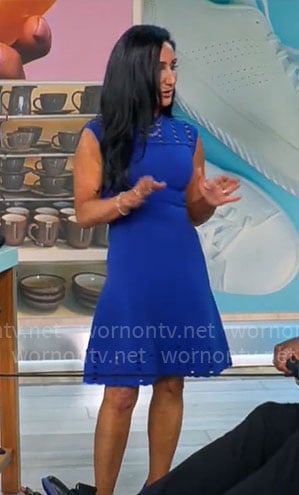 Elizabeth Werner’s blue fit and flare dress on CBS Mornings