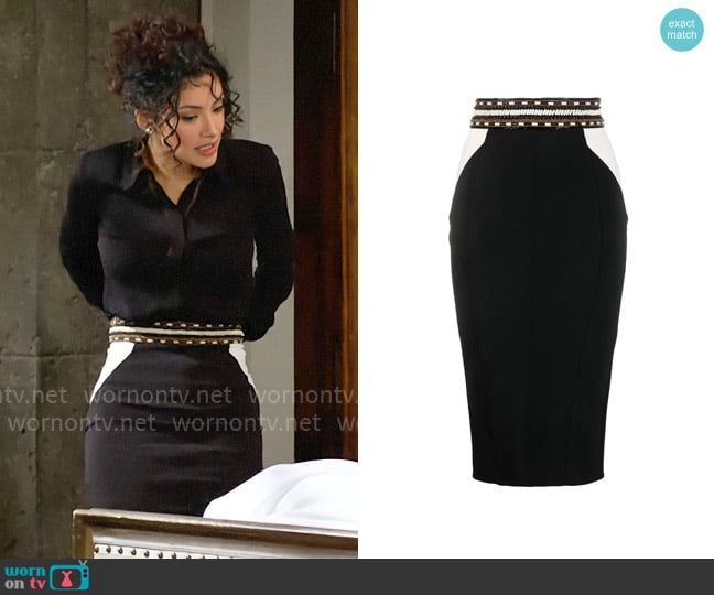 Elisabetta Franchi Bead-embellished midi skirt worn by Audra Charles (Zuleyka Silver) on The Young and the Restless