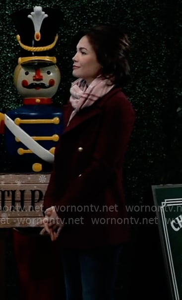 Elizabeth's burgundy peacoat on General Hospital