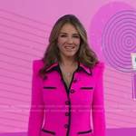 Elizabeth Hurley’s pink contrast trim blazer on Today