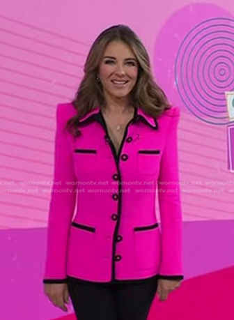 WornOnTV: Elizabeth Hurley’s pink contrast trim blazer on Today ...
