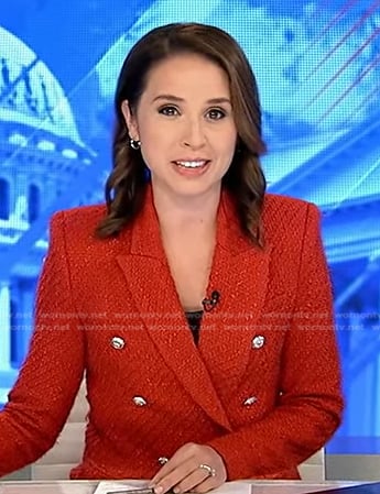 Elizabeth Schulze’s red tweed blazer on Good Morning America